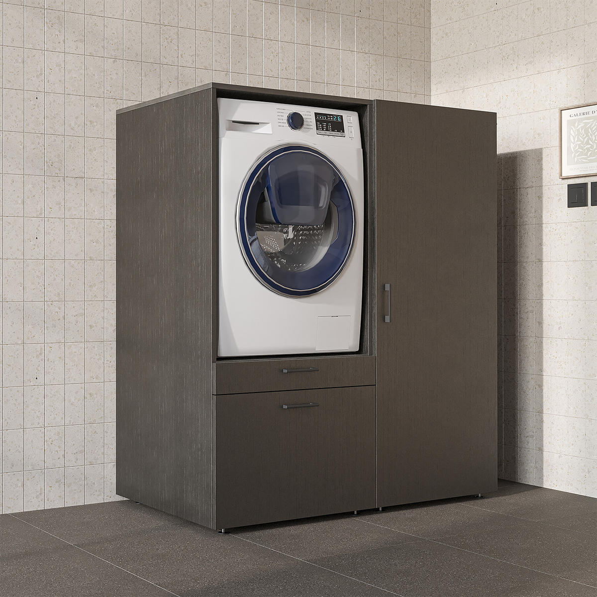 WASCHMASCHINENSCHRANK Serie 2 127cm Breit, 145cm Hoch - Schwarz, Holzwerkstoff (127/145/67cm)