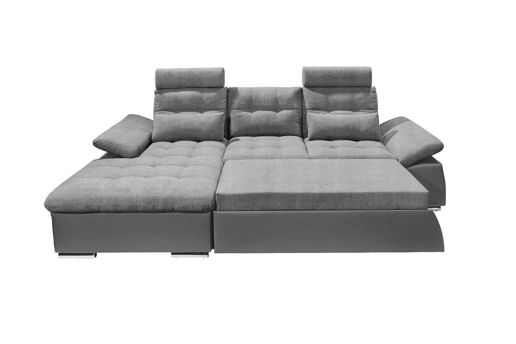 ECKSOFA mit Schlaffunktion und verstellbaren Armlehnen - Chromfarben/Grau, Kunststoff/Textil (268/170cm) - ed exciting design