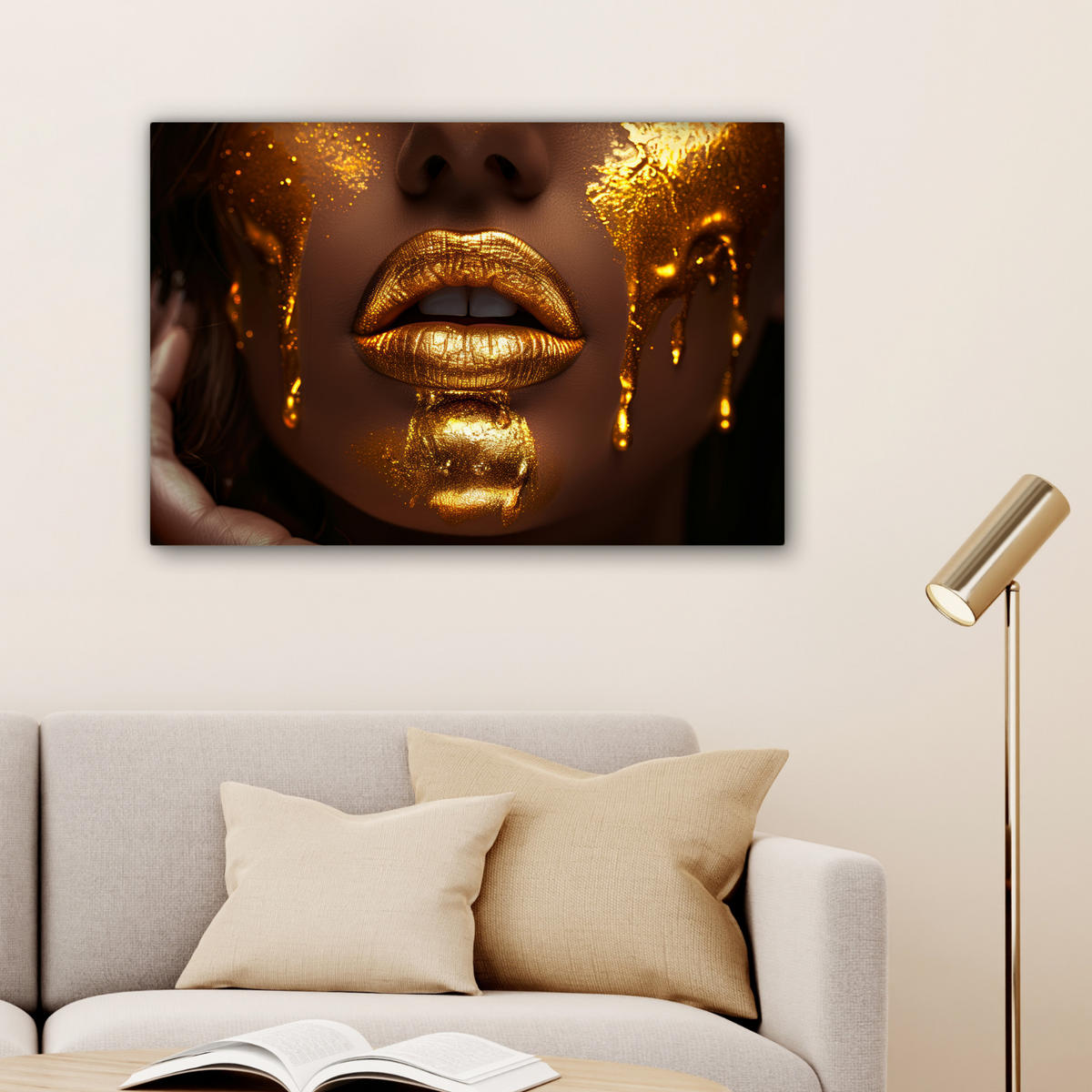 LEINWANDBILD Frau - Gold - Luxus - Porträt Wanddeko 90x60 cm - Goldfarben, Textil (90/60cm) - MuchoWow