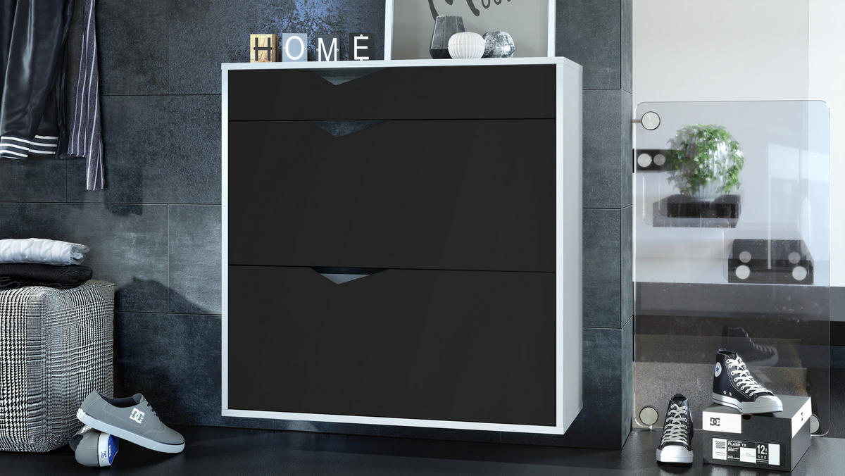 SCHUHSCHRANK Kolmio Fronten in Schwarz matt - Schwarz, Holzwerkstoff (190/185/33cm) - Vladon