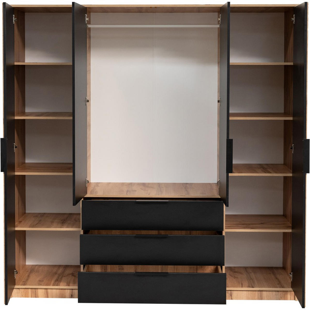 DREHTÜRENSCHRANK Bueno Lux mit 4 Türen und 3 Schubladen, Weiß - Weiß, Holzwerkstoff (196/200/58cm) - Beautysofa