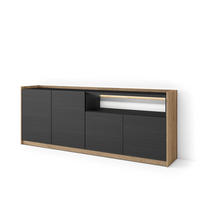 SIDEBOARD, Schwarz und Eiche, 207/37/80cm, mit Led - Schwarz, Holzwerkstoff (207/80/37cm) - Skraut Home