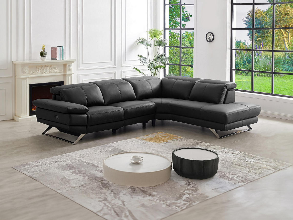 RELAXSOFA - 6 Personen-Sitzer - Leder - Schwarz - - Schwarz, Leder (299/76/239cm) - Vente-Unique
