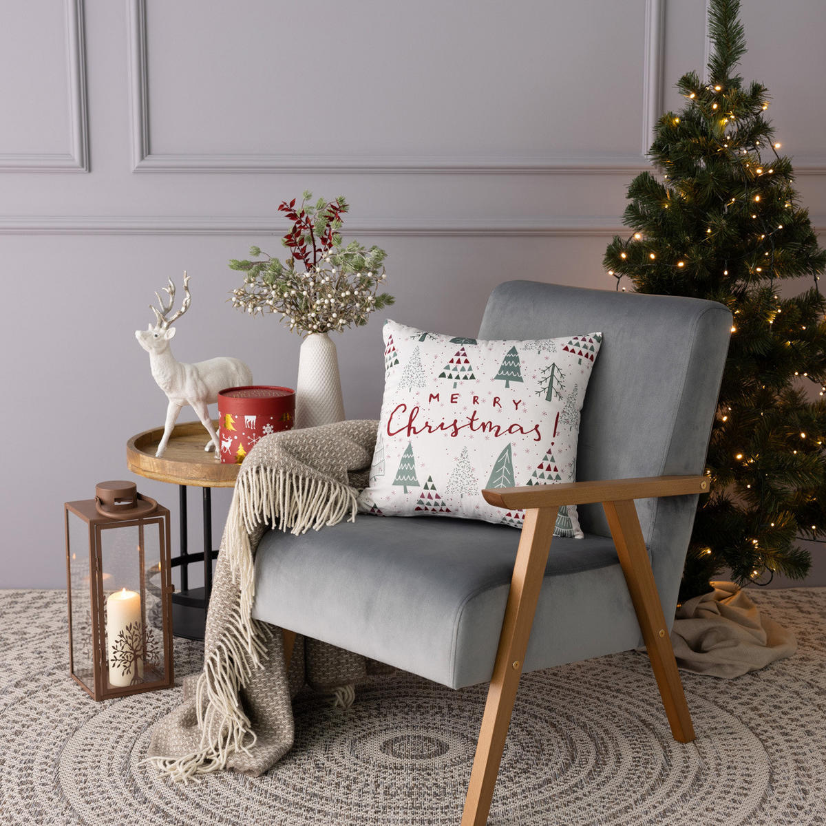 KISSENHÜLLE Holiday Trees 43x43 cm - Weiß, Textil (43/1cm) - Dekoria