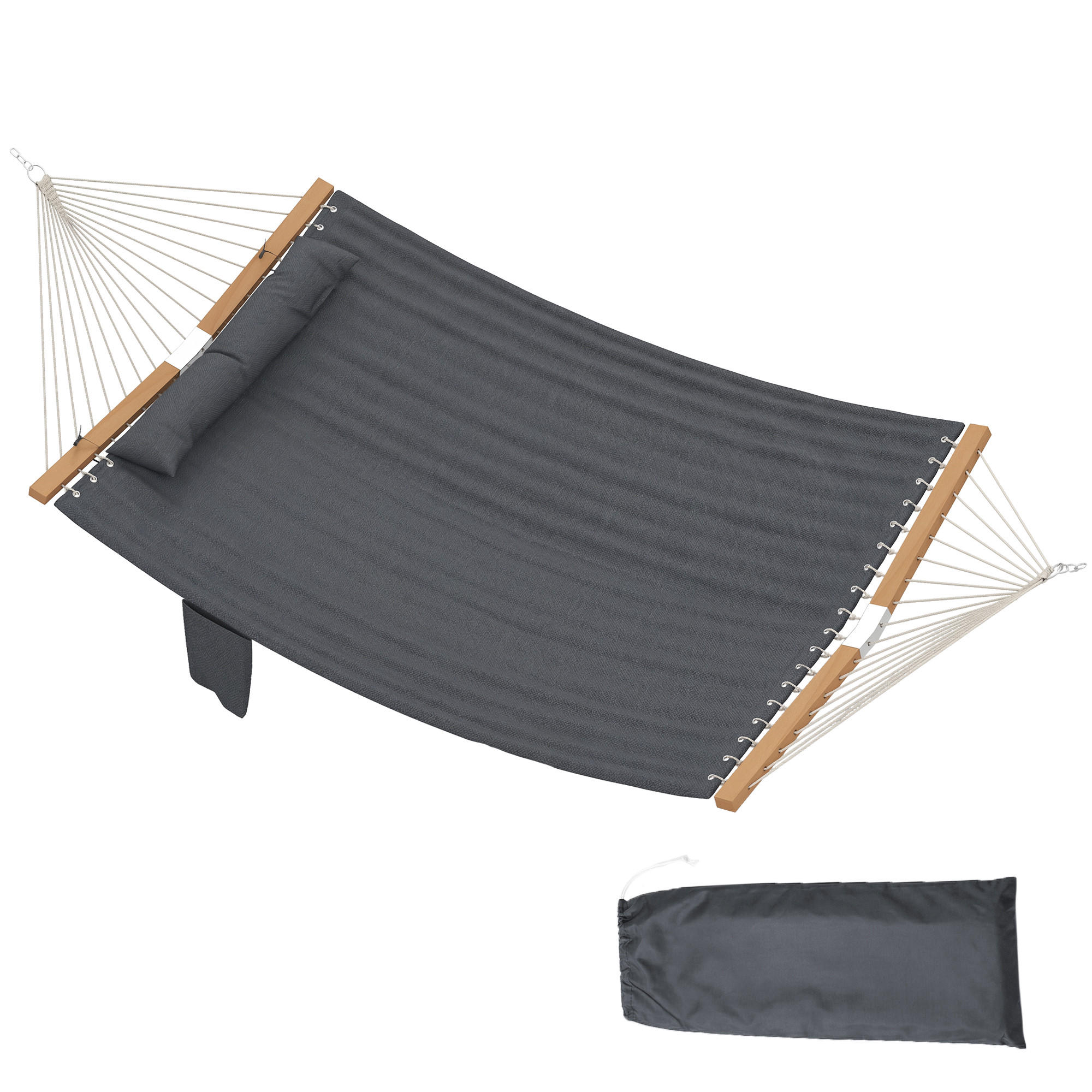 HÄNGEMATTE DE-06754 zweilagig mit Kopfstütze - Grau, Holz/Textil (325/2.5/140cm) - ComfortXL