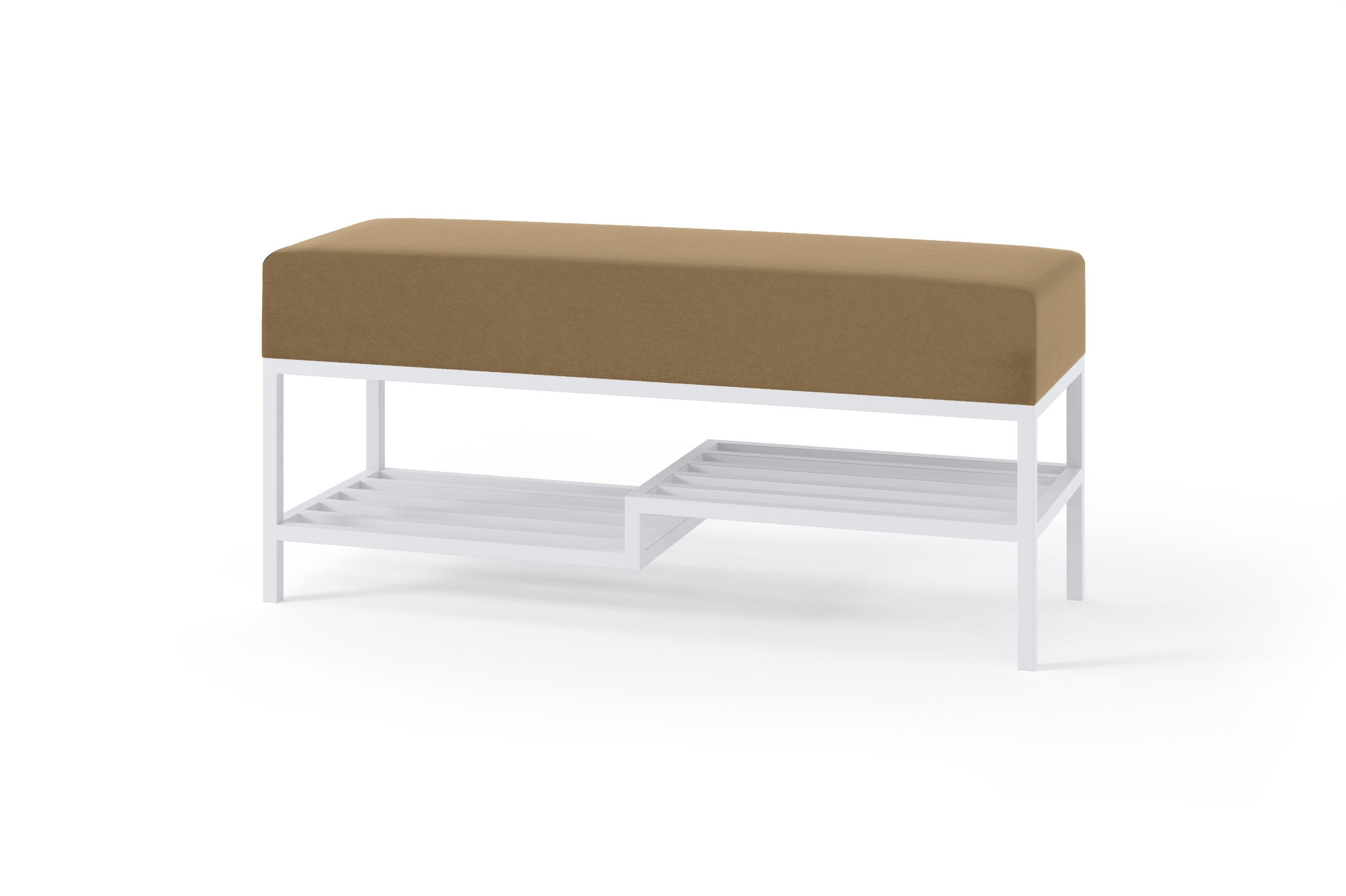 POLSTERBANK MELLO 100 Dunkelbeige, Weißes Gestell - Beige/Weiß, Textil/Metall (100/45/35cm) - Bettso