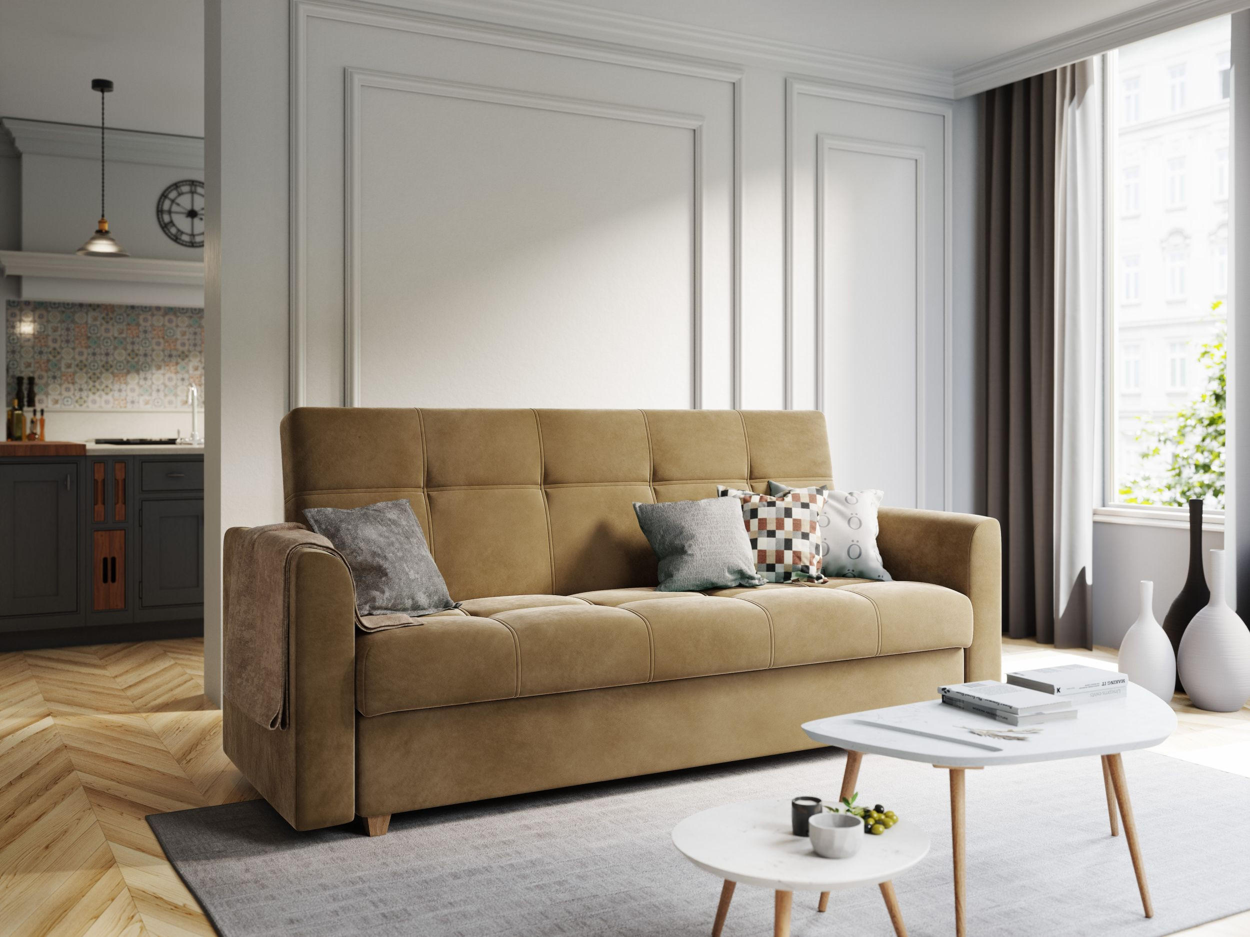 SOFA LENTO mit Schlaffunktion ITAKA 48 mit Stauraum - Hellbraun, Textil (87/95/216cm) - Bedante