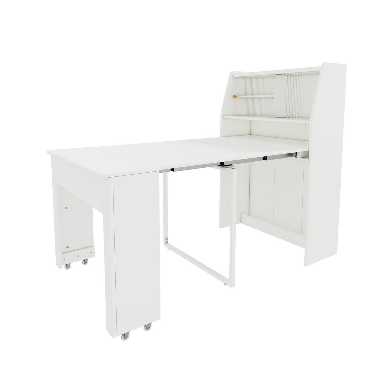 AUSZIEHTISCH 52-132,5/80/76 cm in Weiß – mit Stauraum und Glasfach - Weiß, Holzwerkstoff (80/52/76cm) - BEAOK