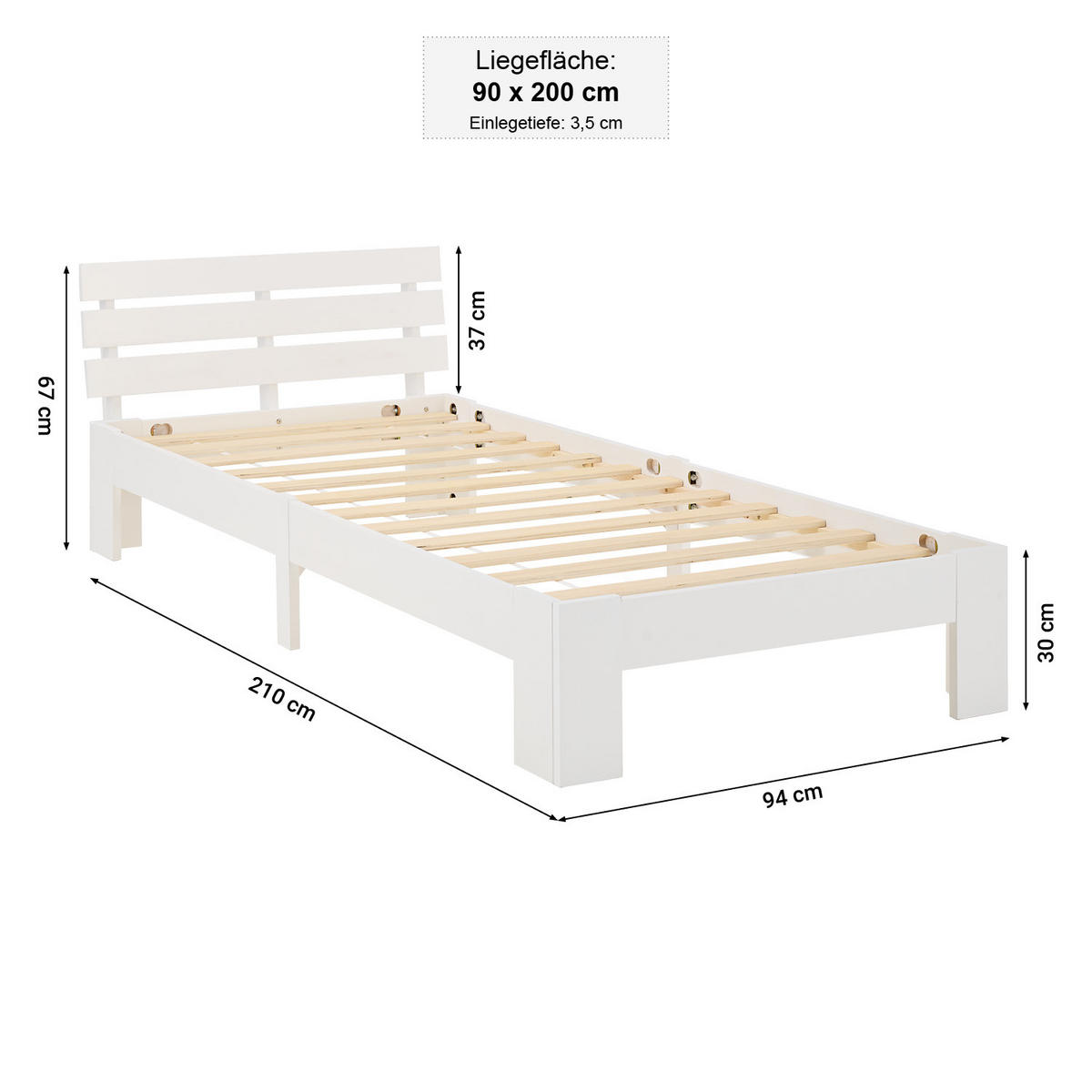 HOLZBETT Weiß 90/200 cm Jugendbett mit Federkernmatratze - Weiß, Holz (90/200cm) - Homestyle4u