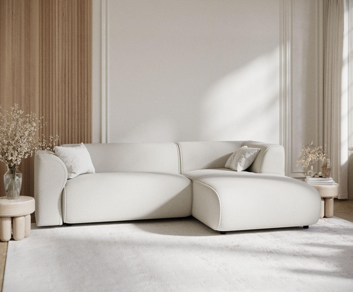 ECKSOFA Melani Beige Chenille-Stoff - Rechts Seite - Beige/Schwarz, Holz/Holzwerkstoff (162/256cm) - Maison de Reve