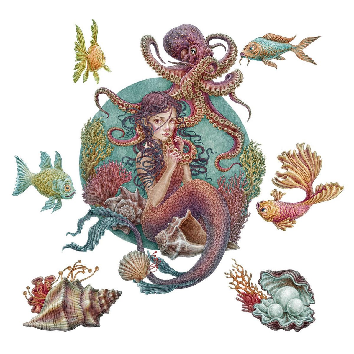 WANDAUFKLEBER 80x89cm - Unterwasser-Meerjungfrauen - Multicolor, Kunststoff (80/89/0.1cm) - Wallfluent