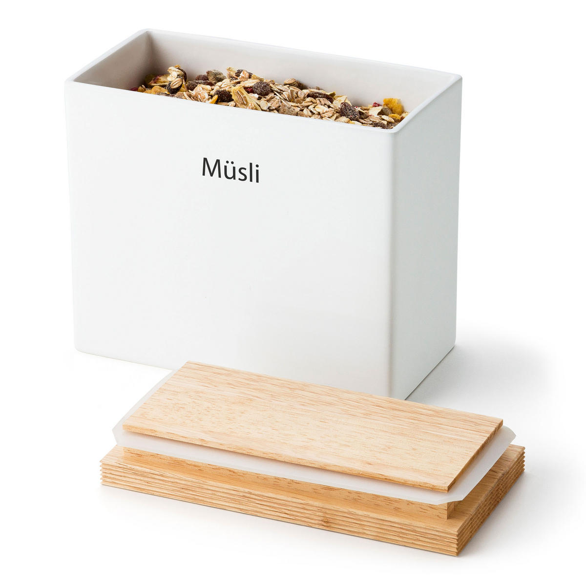 VORRATSDOSE mit Holzdeckel, Weiß, 20 x 10 x 18.5 cm - Weiß, Keramik (21/12/21cm) - Continenta