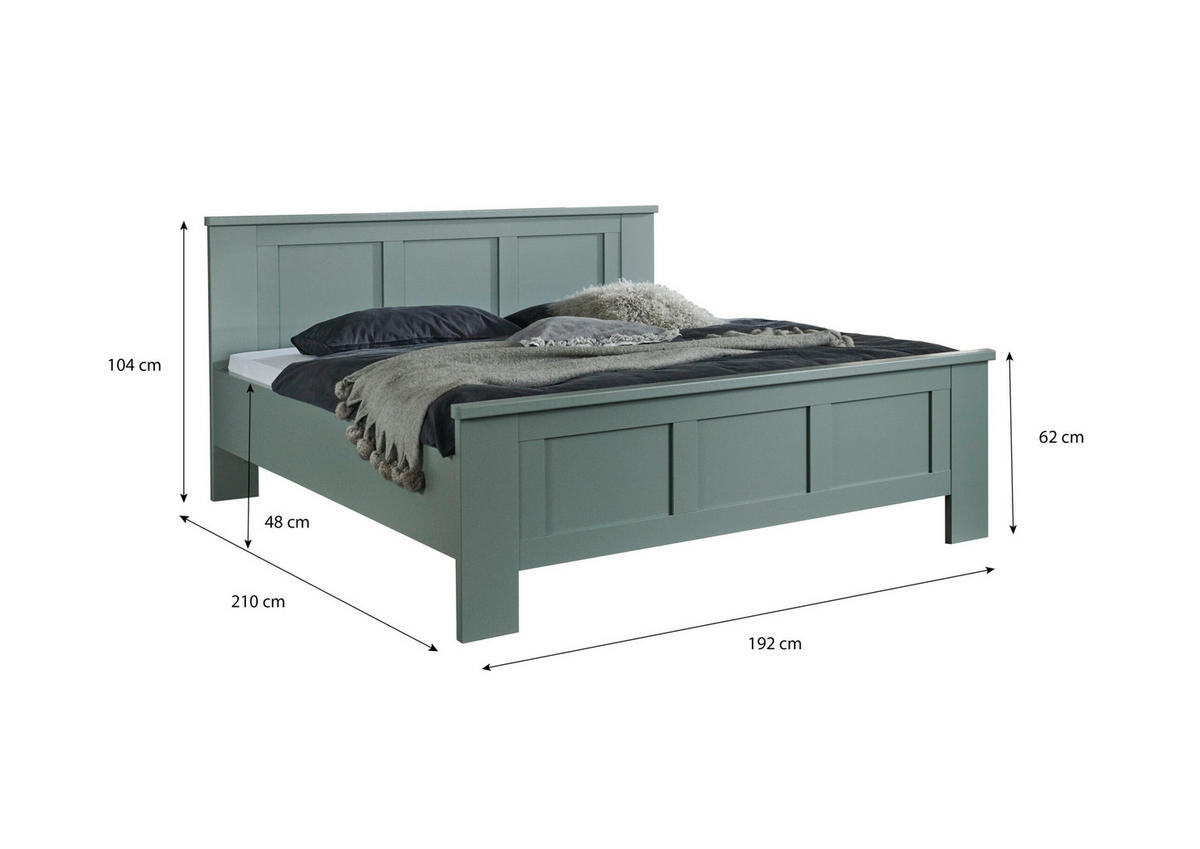 SCHLAFZIMMER Greenholm in Salbeigrün 4 teilig mit Kleiderschrank 250cm Breite mit Spiegel, 180er Doppelbett und zwei Nachtschränken - Grün, Holzwerkstoff (80/200/120cm)