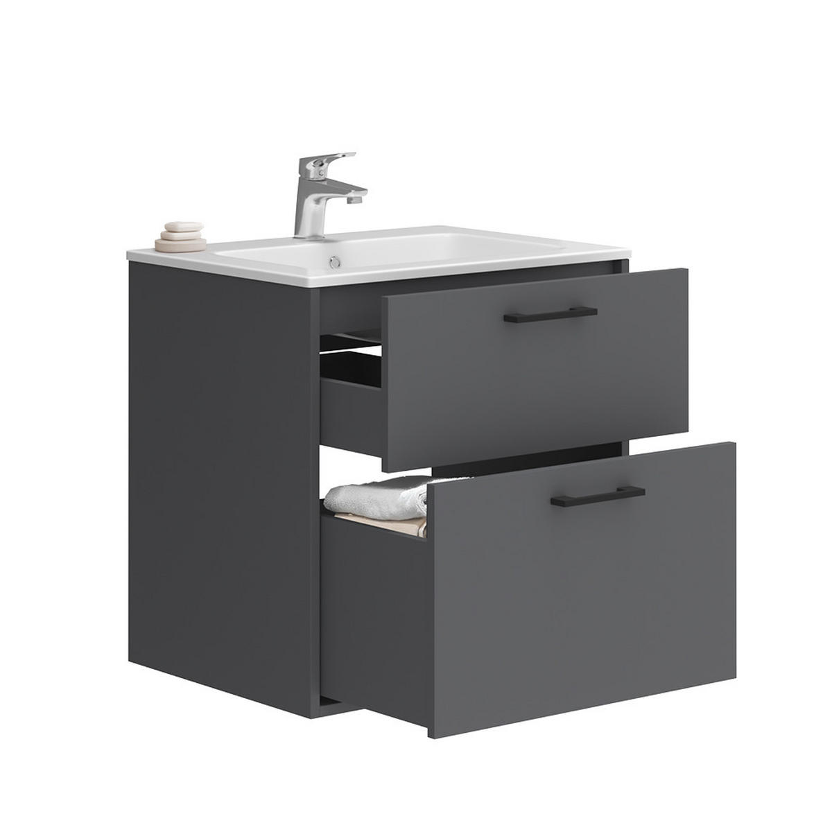 WASCHBECKENUNTERSCHRANK Lanco Anthrazit 61 x 61.5 cm mit Waschbecken - Anthrazit, Holzwerkstoff (61/61.5/46.5cm) - Vicco