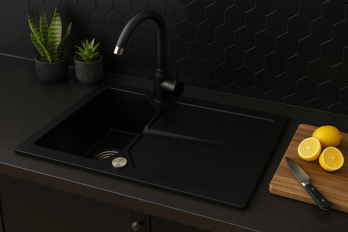 GRANITSPÜLE KDO schwarz 750x435mm - Schwarz, Holzwerkstoff (43/17/43cm) - roe furniture