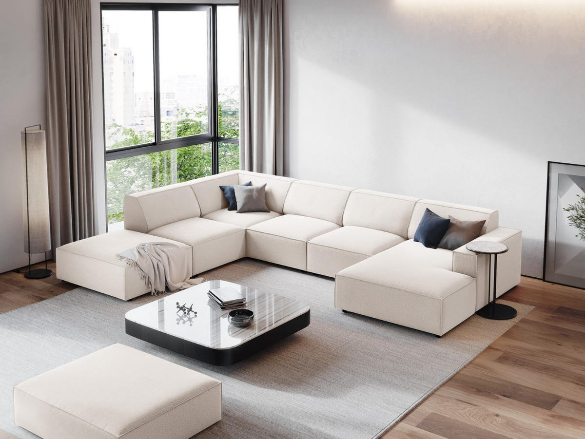 PANORAMASOFA links Jodie aus strukturiertem Stoff leichtes beige 7 Sitzplätze - Beige, Textil (262/70/364cm) - Micadoni