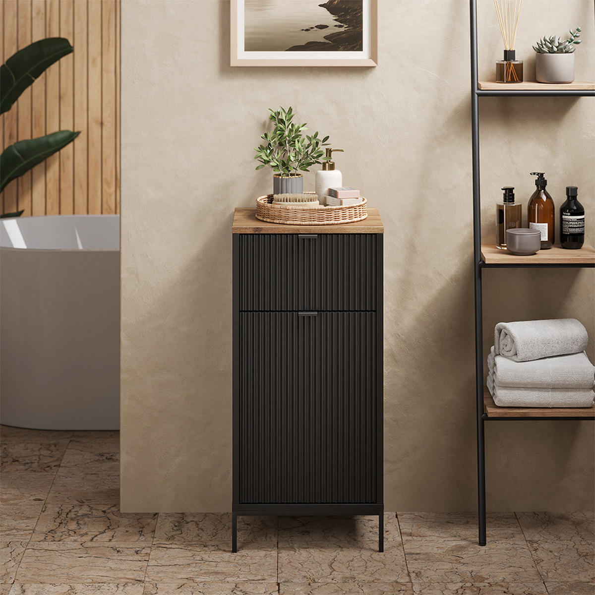 MIDI SKRINKA Eliza, čierna/Dub Viking, 40 x 87 cm - čierna/farba duba, kompozitné drevo (40/87/35cm) - Vicco