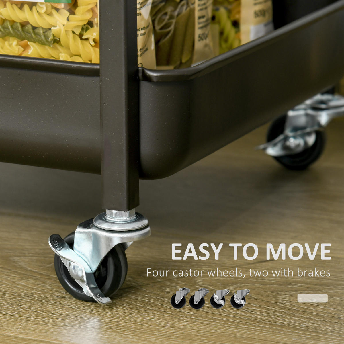 KÜCHENWAGEN, Spanplatte, Metall, Rustikal-Braun - Braun, Kunststoff (36.5/82/118cm) - HOMCOM