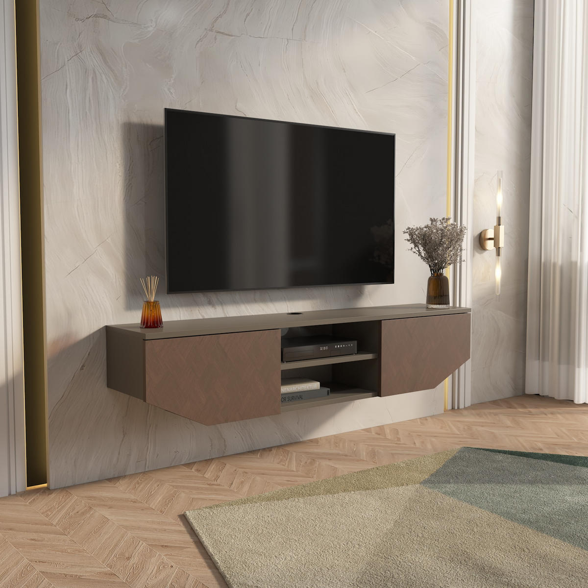 HÄNGENDE TV Einheit Hera Galaxie Vintage - Braun, Holzwerkstoff (30/12.5/150cm) - Decorotika