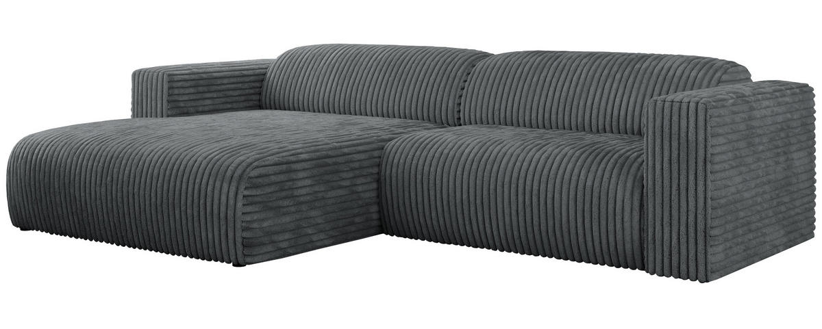ECKSOFA PASADENA Dunkelgrau Cord - Links Seite - Dunkelgrau/Schwarz, Kunststoff/Textil (288/180cm) - MKS