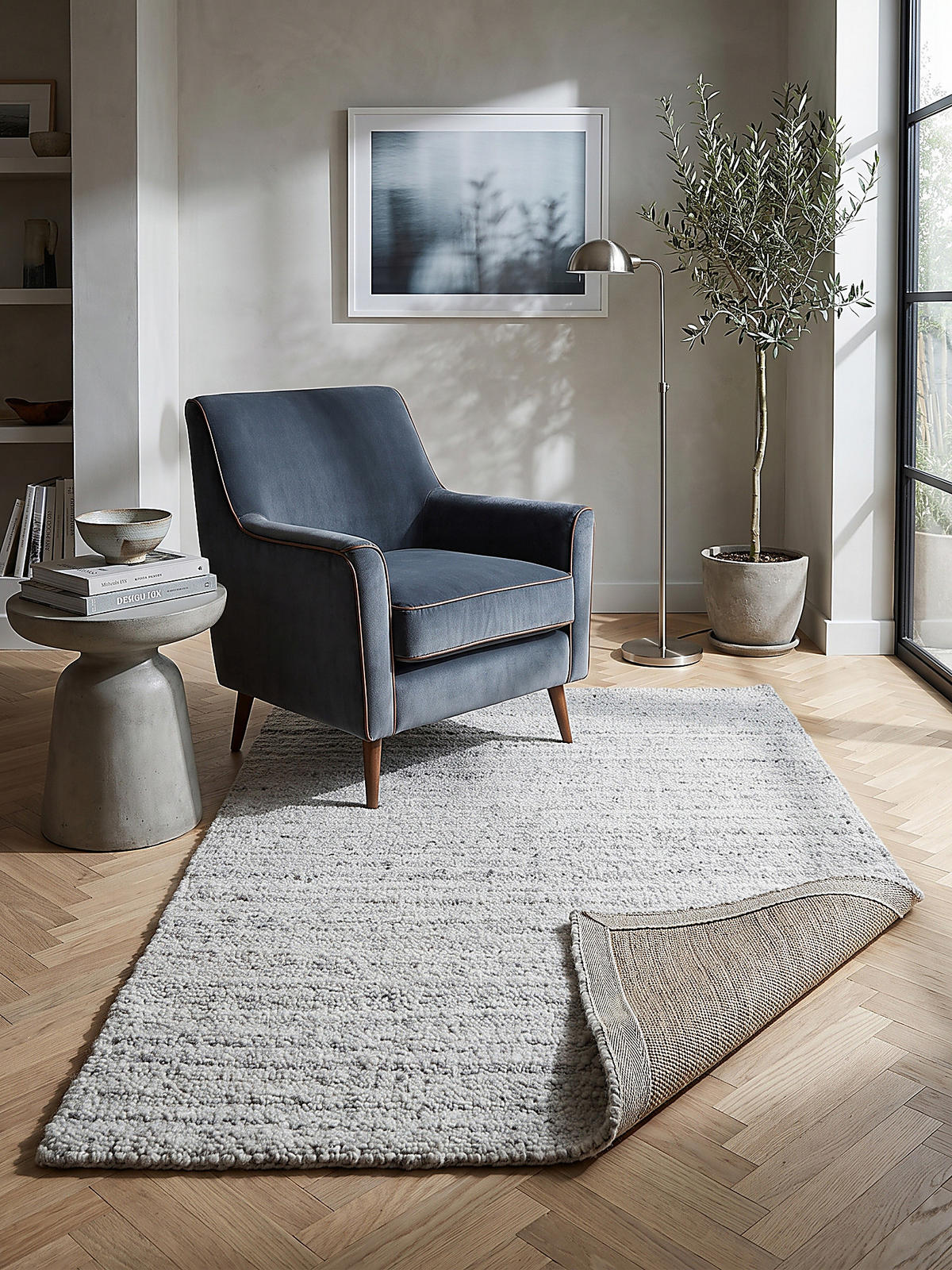 KURZFLORTEPPICH handgewebt GLAVEN, Bouclé-Struktur, Hellgrau, 160 x 230 cm - Grau, Textil (160/230cm) - KADIMA DESIGN