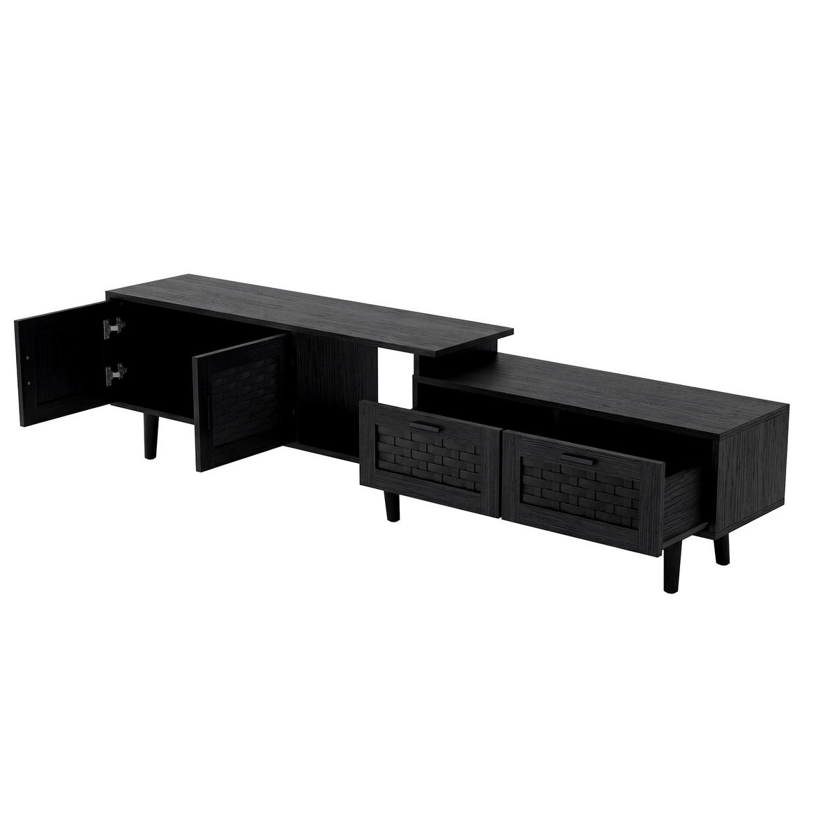 TV-SCHRANK ausziehbar, Schwarz, Türen geflochten, geräumig, modern - Schwarz, Holz (169/44/29.8cm) - EuroLiving