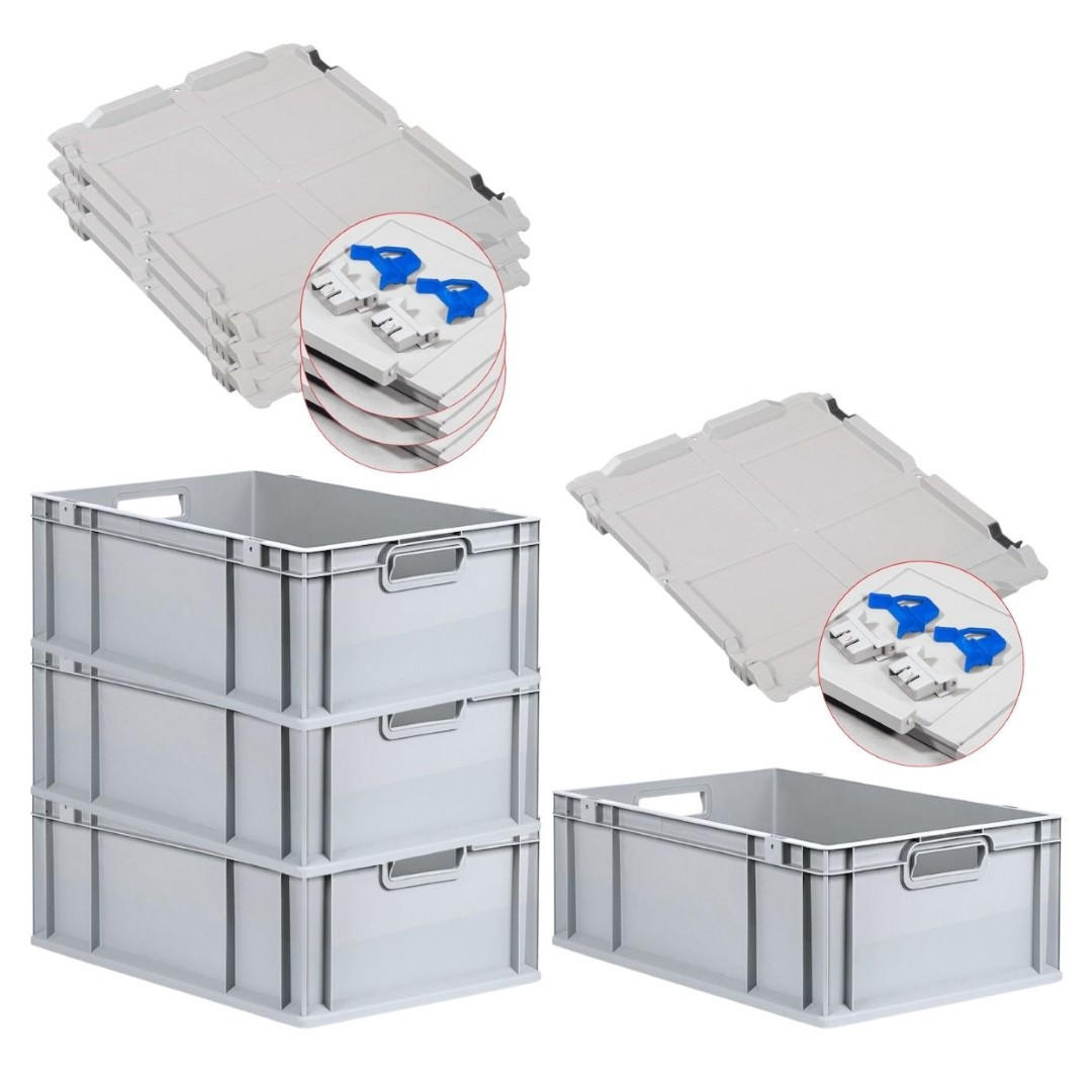 EUROBOX 4x Nextgen Economy Mit Scharnierdeckel Grau/BlauGriffe Offen 44 Liter - Blau, Kunststoff (40/22/60cm) - PROREGAL