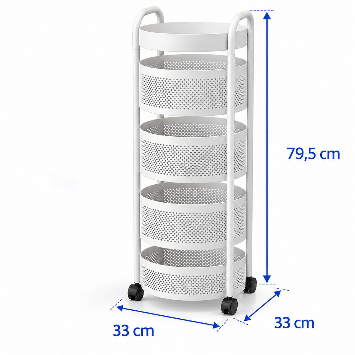 VOZÍK Bílý kulatý 5-úrovní - bílá, kov/plast (33/79.5/33cm) - Relaxdays