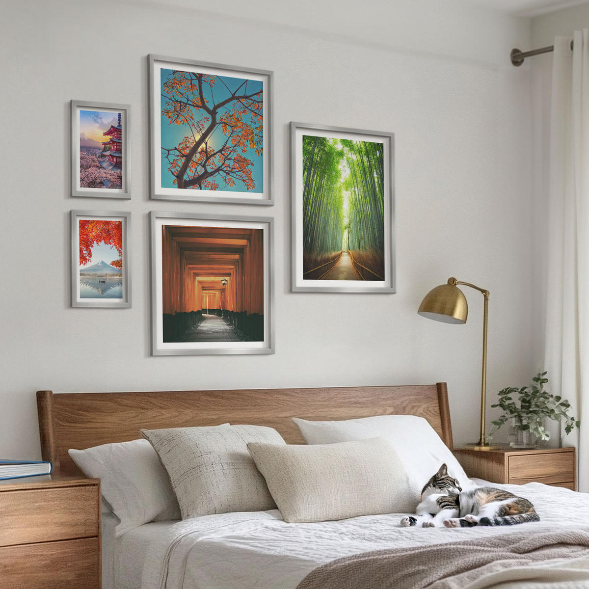 WANDBILDER 5er Set - 50x50 cm & 20x30 cm & 40x60 cm Silberner Rahmen - Meerblick, farbenfrohe Häuser - Silberfarben, Kunststoff (40/60cm) - ArtPrintCave
