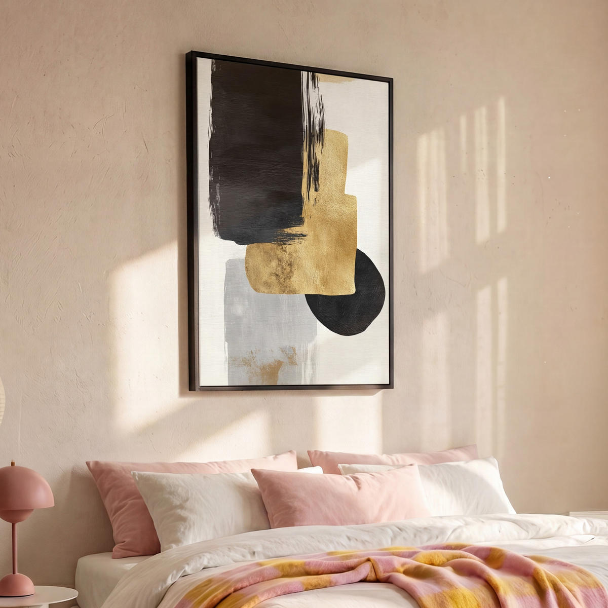 LEINWAND Bilder mit Rahmen - Gold - Rechtecke - Kreise - Abstrakt - 80x120 - Weiß, Textil (80/120cm) - MuchoWow