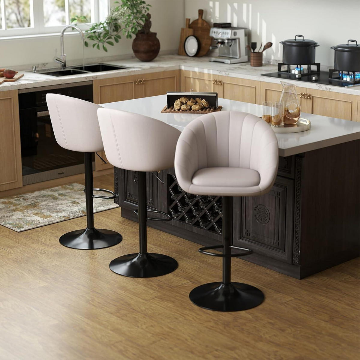 BARHOCKER 4er Set Höhenverstellbar Beige - Beige, Textil (51/104/54cm)