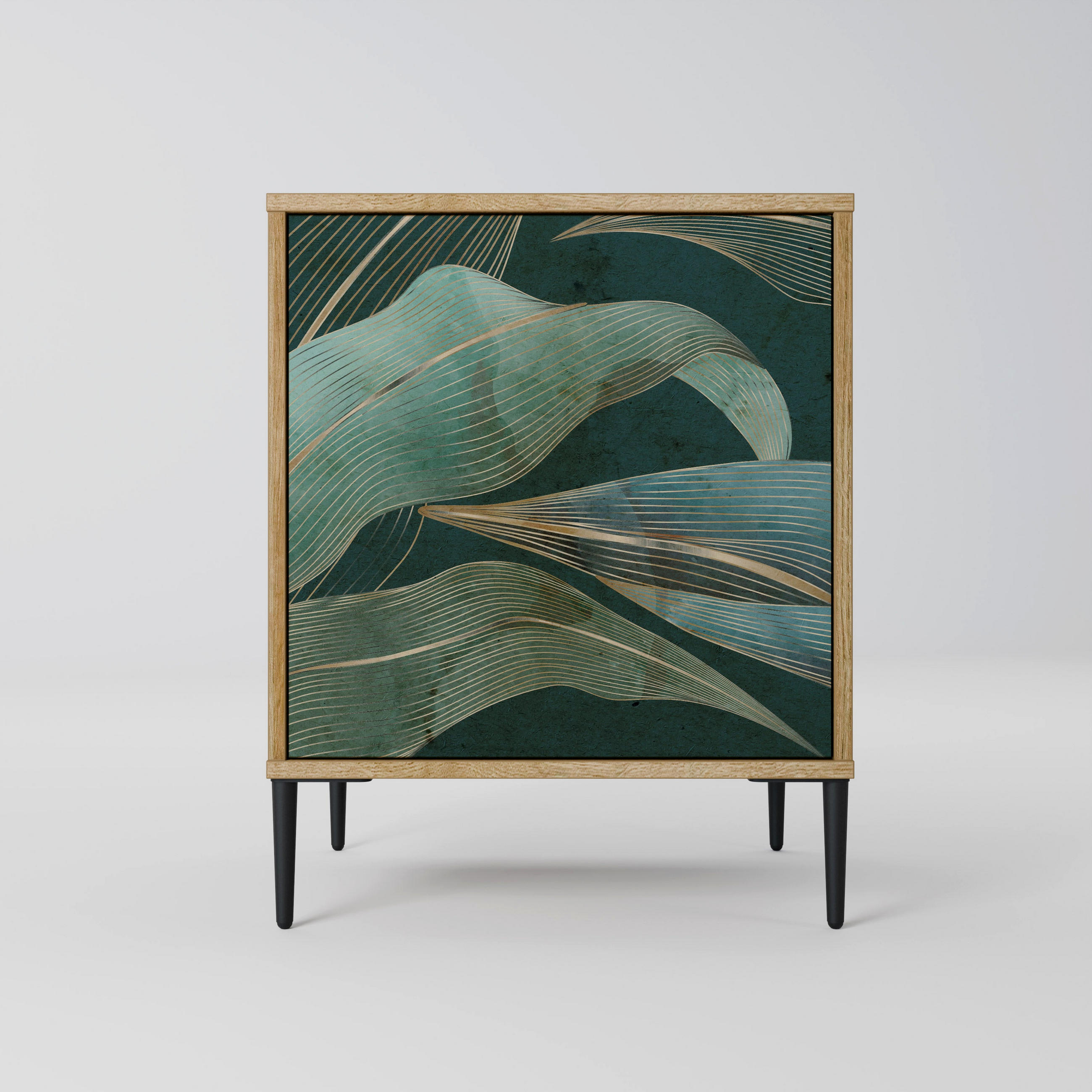 SIDEBOARD ROYAL GREEN, Eichefarben, 57,5x42x72,5 cm, Schwarze Metallfüße - Eichefarben/Multicolor, Holzwerkstoff/Metall (57.5/72.5/42cm) - SpaceRebels