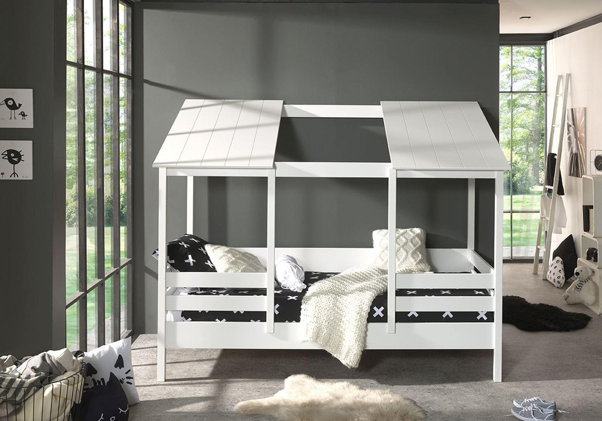 HAUSBETT Katjuscha 214x174x105 aus Massivholz+MDF in Weiß - Weiß, Holz (90/200cm) - 58aufmkessel