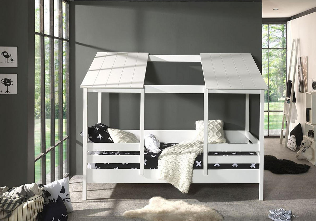 HAUSBETT Katjuscha 214x174x105 aus Massivholz+MDF in Weiß - Weiß, Holz (90/200cm) - 58aufmkessel