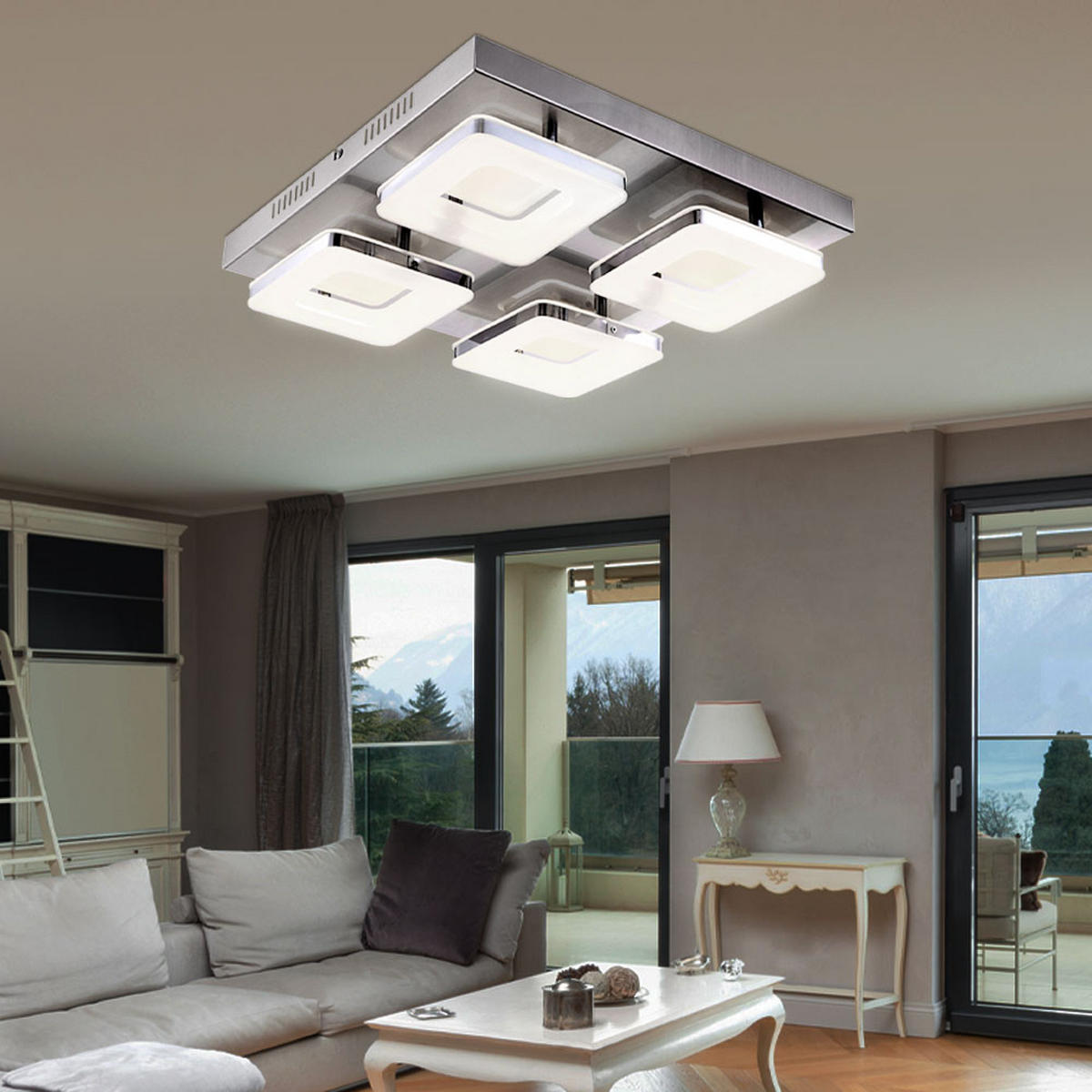 LED DECKENLEUCHTE Stahl Silber Chrom - Silberfarben, Metall (39/39/7.5cm) - Globo Lighting