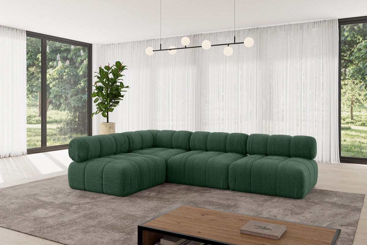 ECKSOFA modulares Sofa Samaro-L2 - 285x190x70 cm Grün Cord - Grün, Holzwerkstoff/Textil (285/190cm) - ALTDECOR