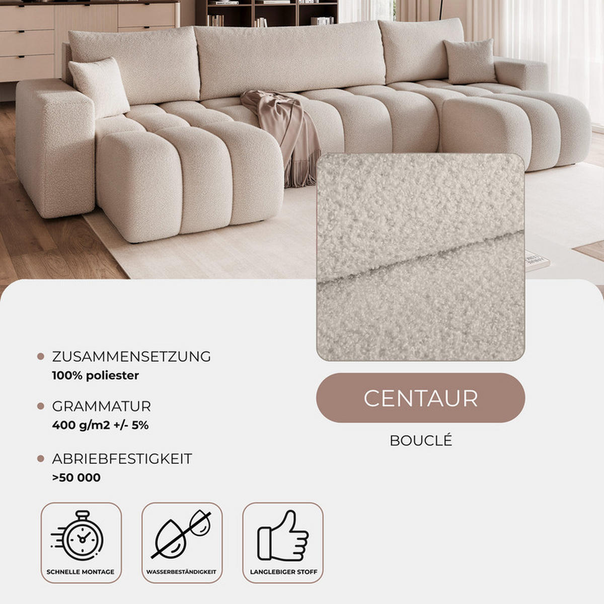 WOHNLANDSCHAFT OFI mit Schlaffunktion und Bettkasten Beige-Grau - Greige, Holzwerkstoff/Kunststoff (318/79/145cm) - Idohome