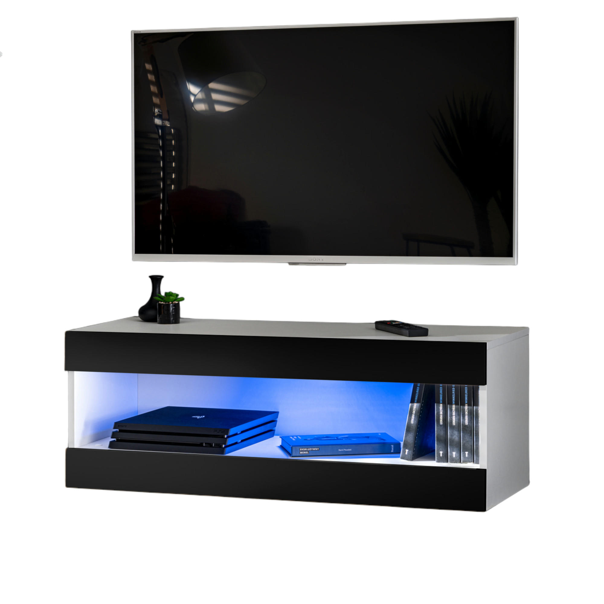 TV-ELEMENT TIVOLI RTV2-WHITE/BLACK+BLU Offener Raum Weiß Schwarz - Schwarz/Weiß, Holzwerkstoff/Kunststoff (100/36/35cm) - Komodee