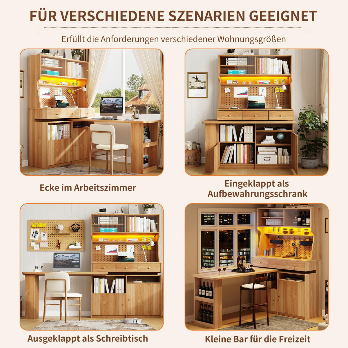 BUFFET LED Glas Türen Naturbraun - Naturfarben, Glas (137/177.7/74cm) - FLIEKS