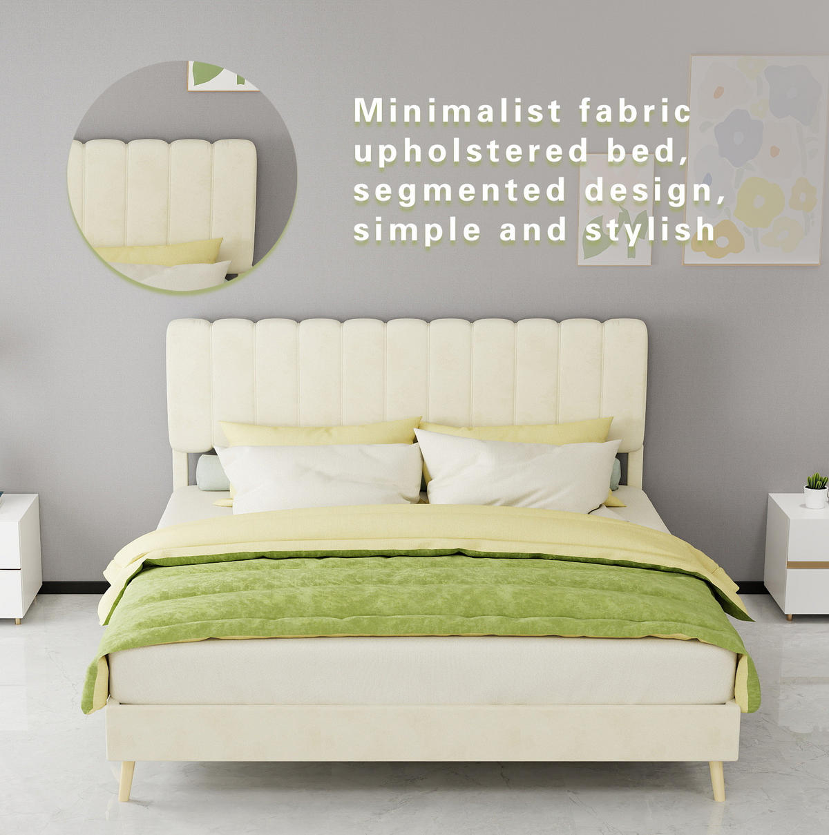 POLSTERBETT aus Stoff und Metall 160x200 cm Beige mit hoher Samtkopfteil und Matratze - Beige, Textil (160/200cm) - IVMEU