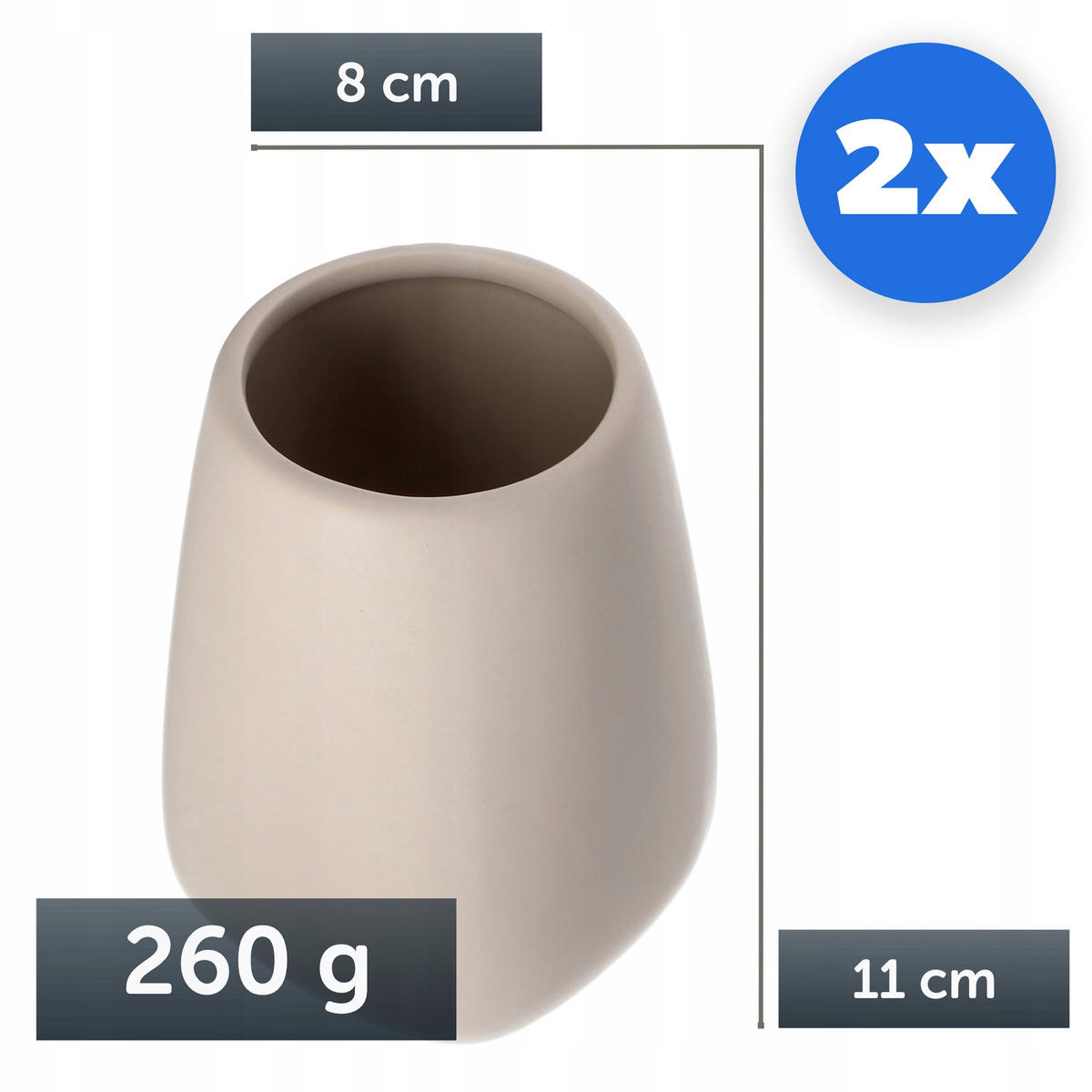 BADEZIMMERBECHER 11 x 8 cm, beige, 2 Stk. - Beige, Keramik (8/11cm) - KADAX