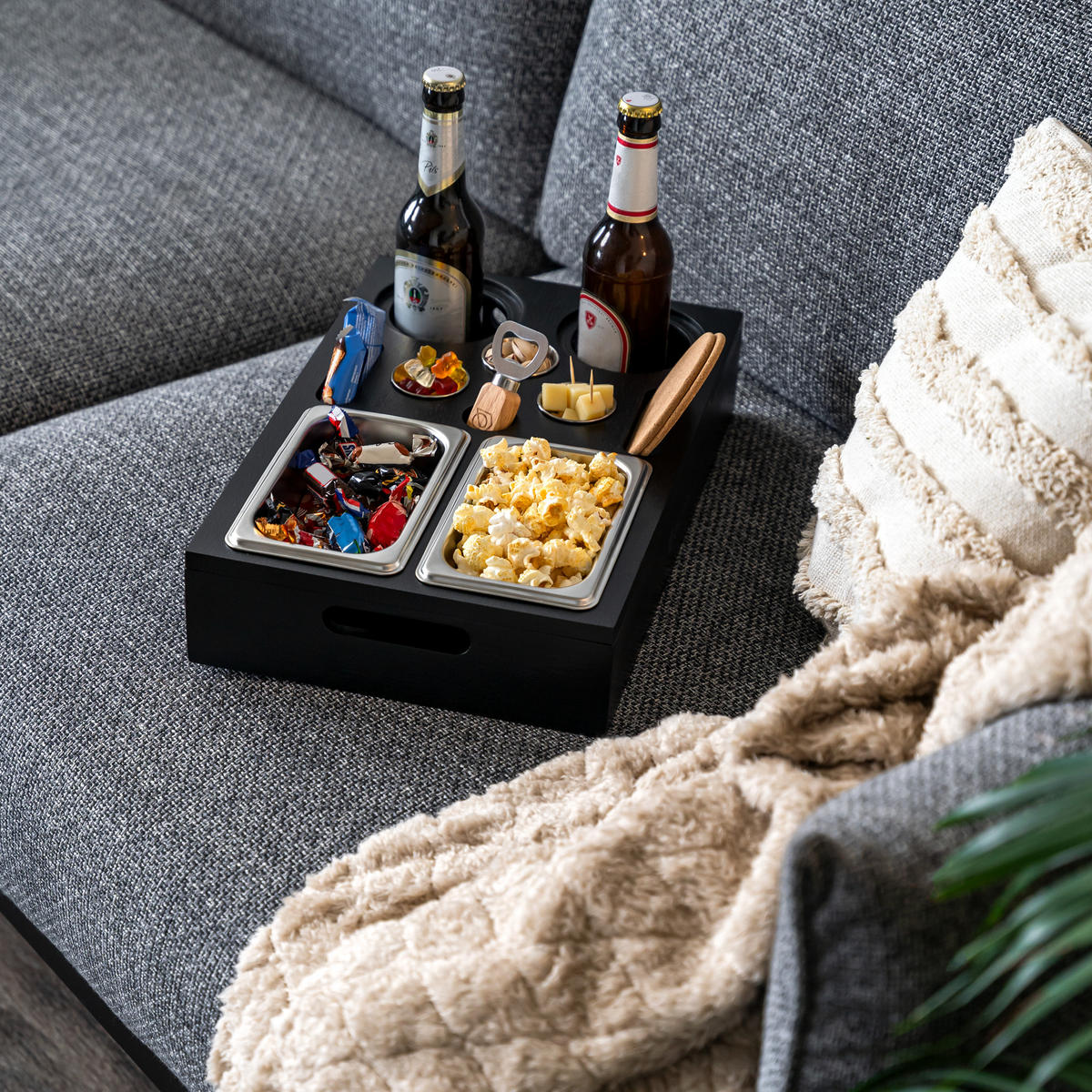 COUCHBAR mit abnehmbarem Deckel, Bambus, schwarz - Schwarz, Holz (26/8/40cm) - eluno