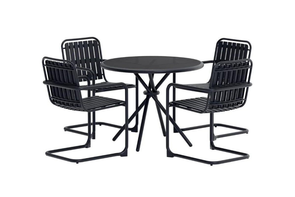GARTENSET, Chios, Tisch Schwarz, Glas, 90 x 90 x 71 cm, 5-teilig - Schwarz, Glas - ebuy24