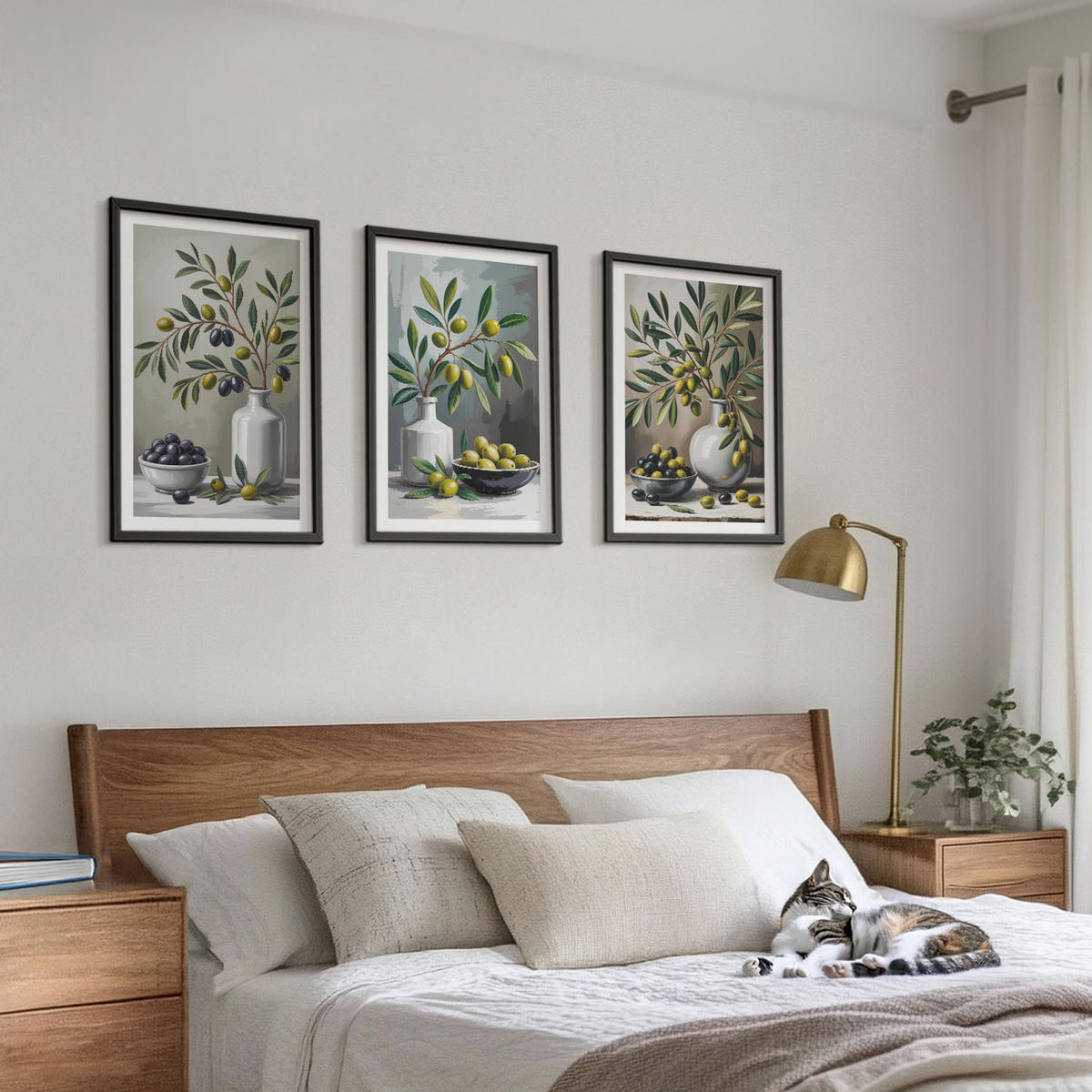 WANDBILDER 3er-Set - 40x60 cm Schwarzer Rahmen - Keramik olivgrau - Schwarz, Kunststoff (40/60cm) - ArtPrintCave