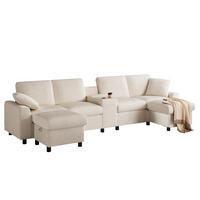 2-SITZER aus Corduroy 315x135x81 cm Beige mit Hockern, Stauraum, Tisch und Ladefunktion - Beige, Textil (135/81/315cm) - Modfu
