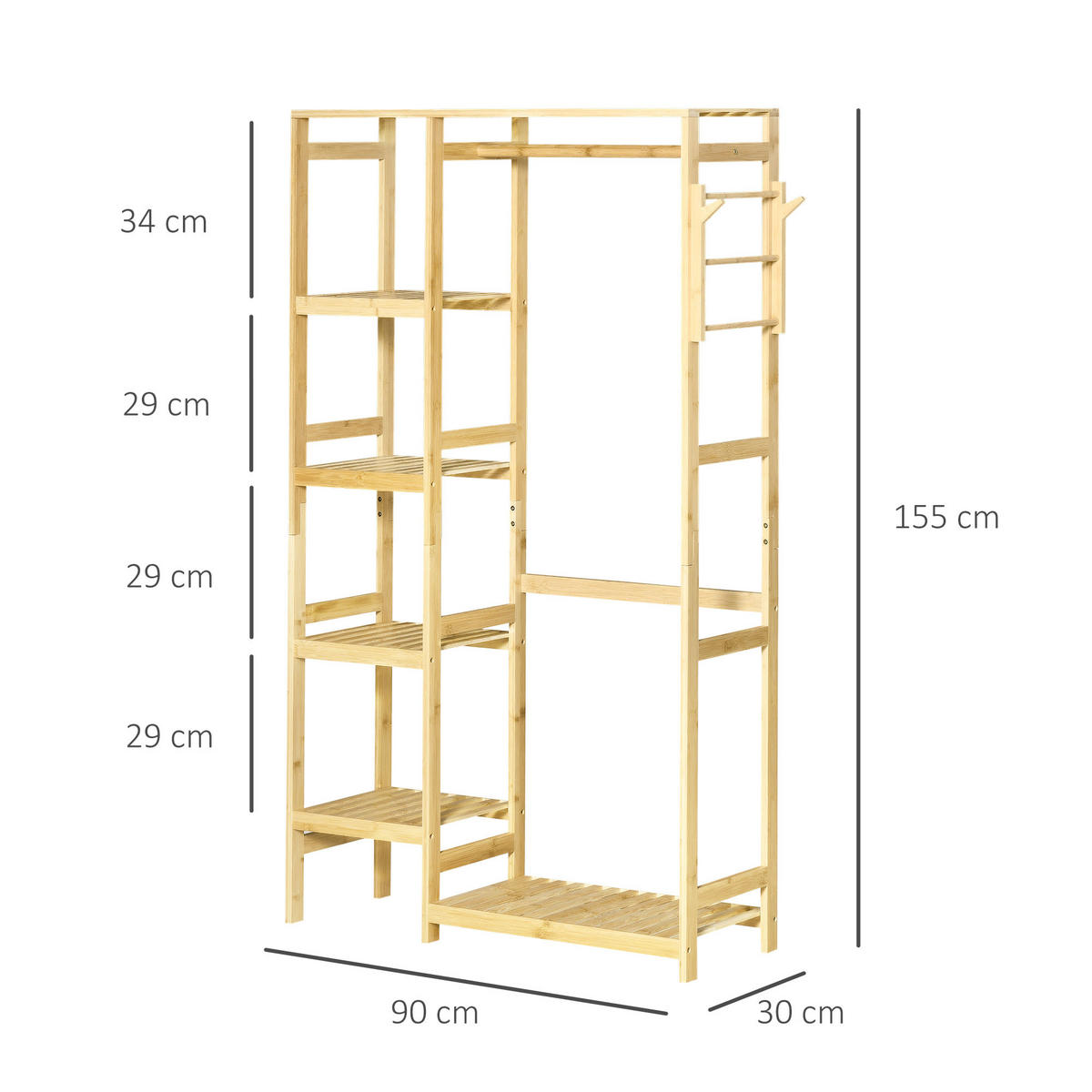 KLEIDERSTÄNDER aus Bambus 90/30/155 cm - Naturfarben, Holz (90/155/30cm)