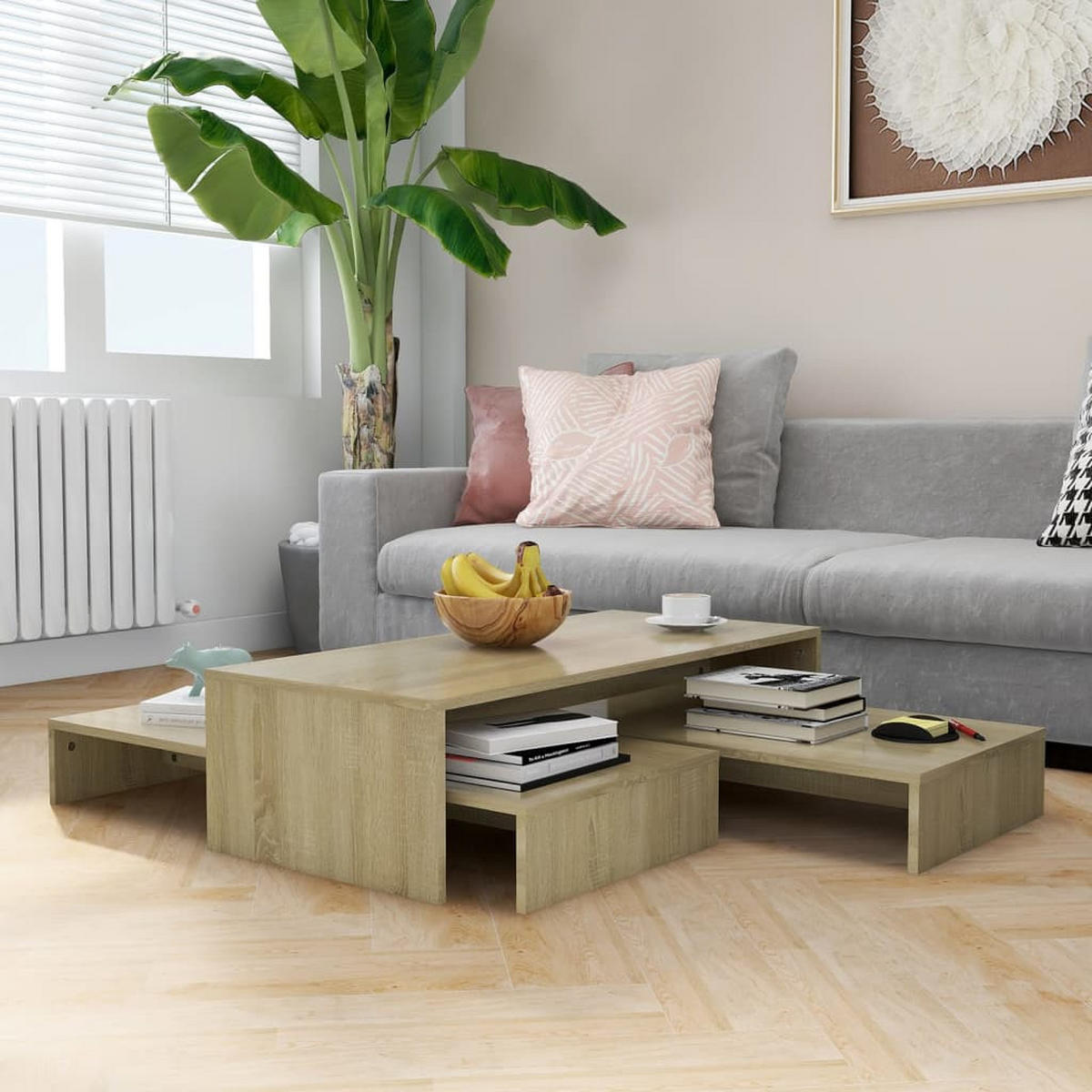 SATZTISCH-SET Sonoma-Eiche 100x100x26,5 cm Holzwerkstoff - Braun, Holzwerkstoff (100/100/26.5cm) - furnicato