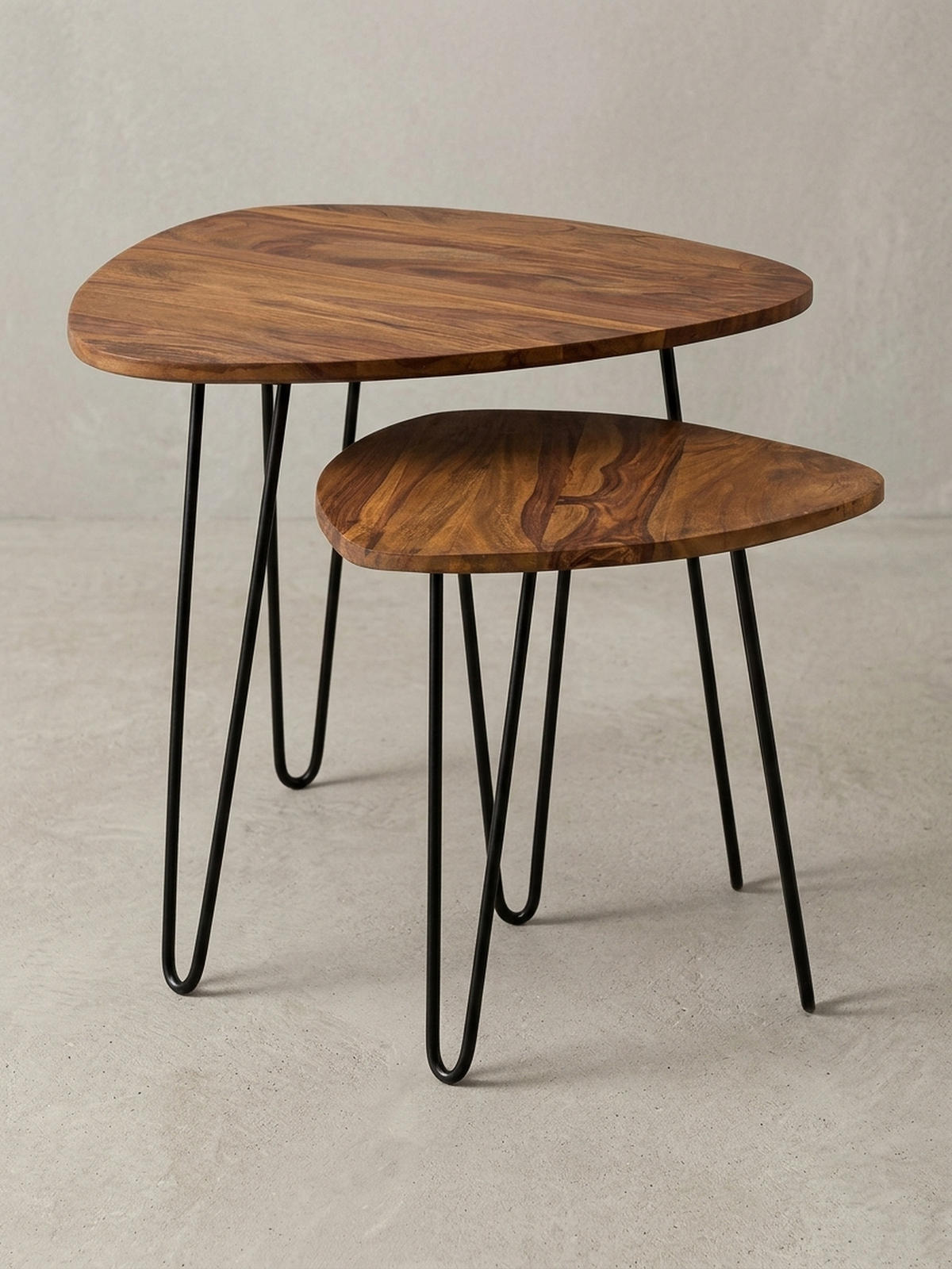 BEISTELLTISCH Set – 2-teilig Massivholz Metall Industrial - Schwarz/Braun, Holz/Metall (60/60/56cm) - KADIMA DESIGN