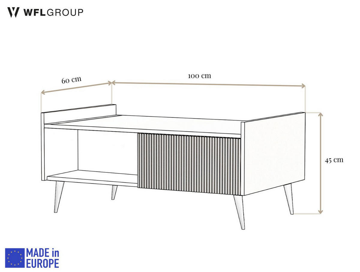 COUCHTISCH Arysa Nussbaum Braun Holzoptik 100/45/60 cm - Walnussfarben/Schwarz, Holzwerkstoff/Metall (60/100/45cm) - WFL GROUP