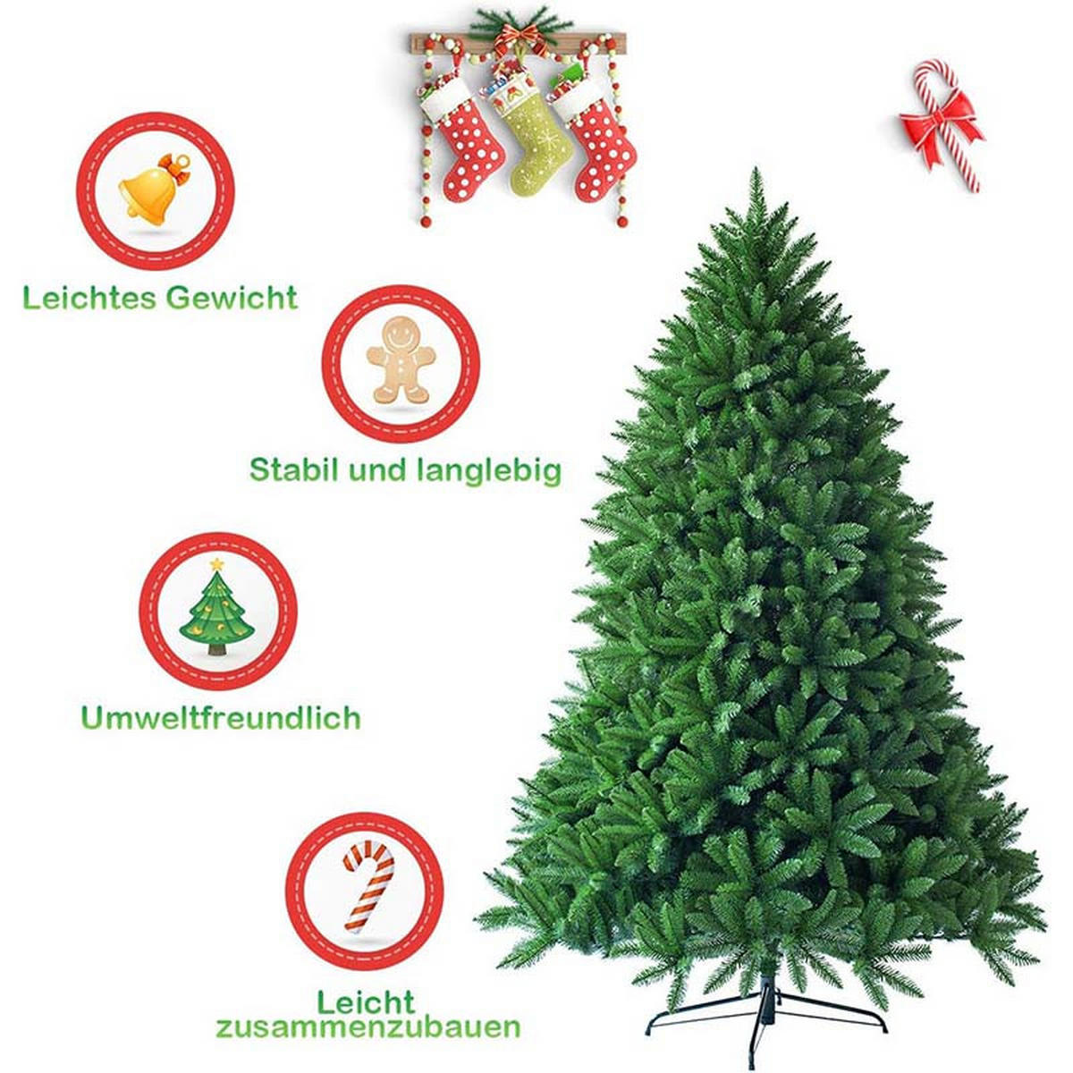 WEIHNACHTSBAUM mit Metallständer 180cm Grün - Grün, Metall (180cm) - COSTWAY